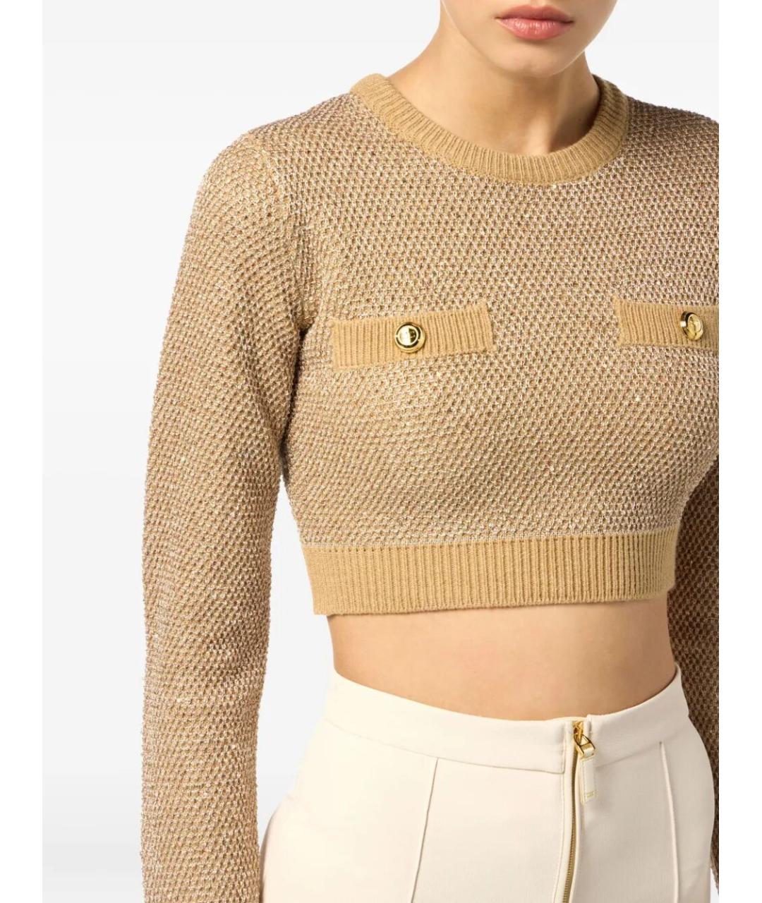 ELISABETTA FRANCHI Бежевый полиэстеровый джемпер / свитер, фото 5