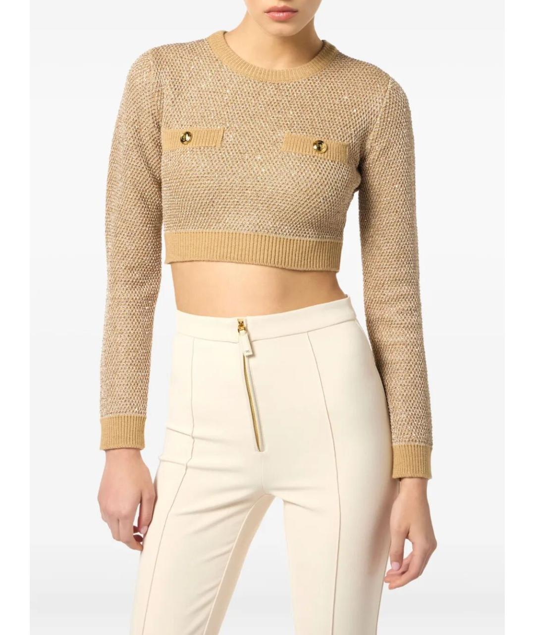 ELISABETTA FRANCHI Бежевый полиэстеровый джемпер / свитер, фото 4