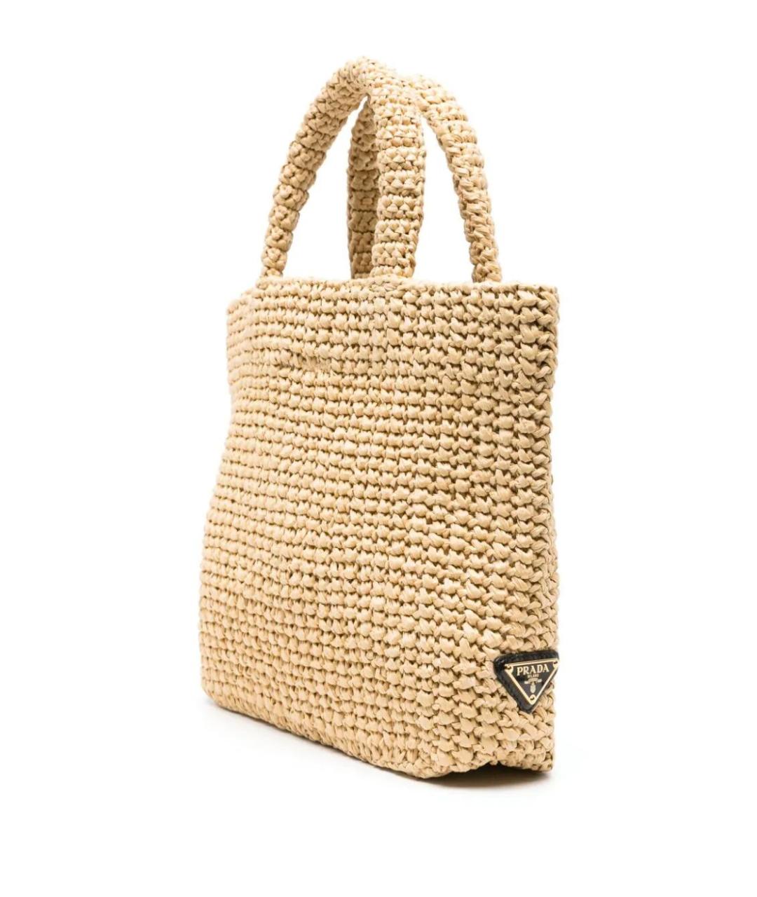 PRADA Бежевая пелетеная сумка тоут, фото 5