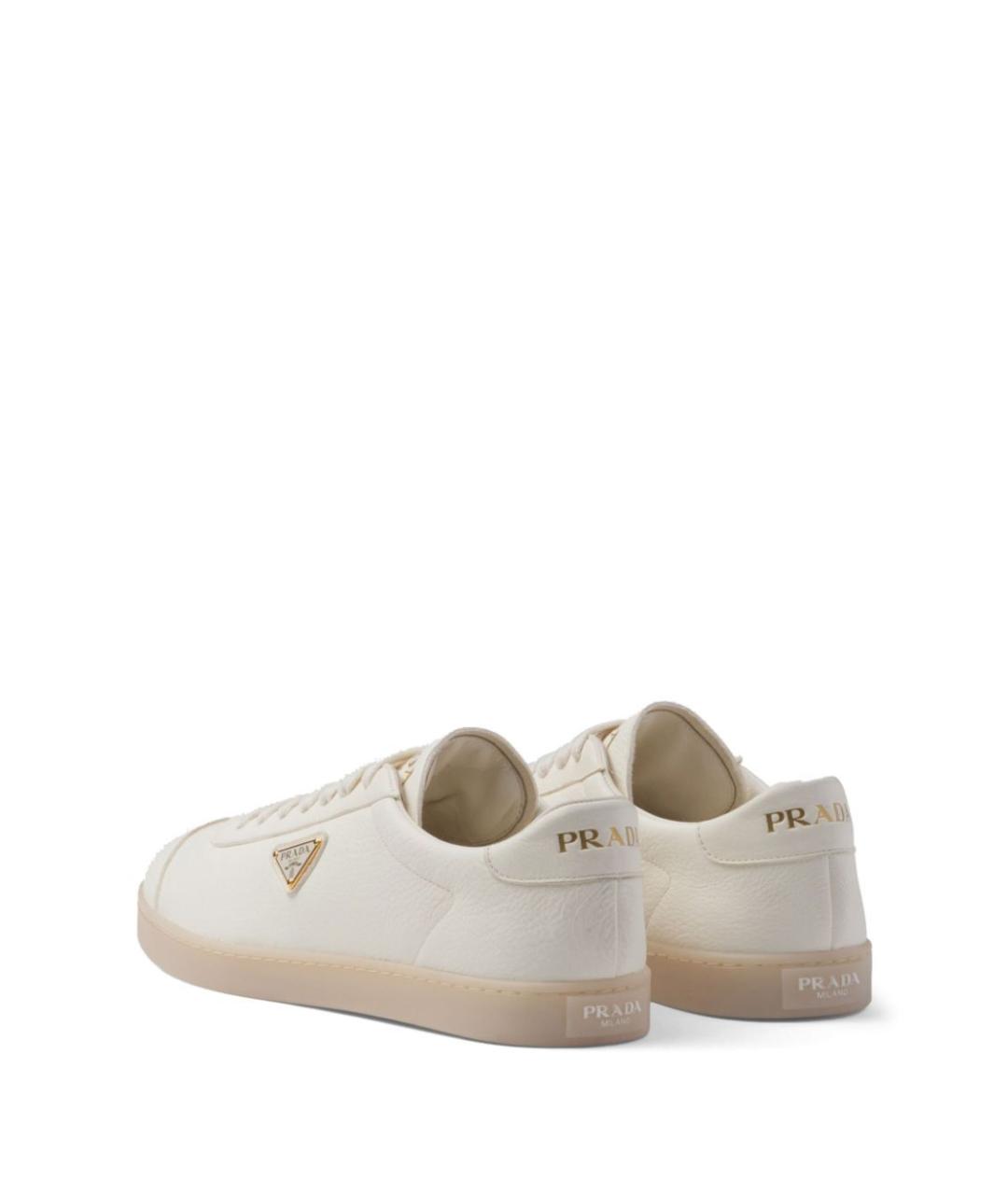 PRADA Бежевые кожаные низкие кроссовки / кеды, фото 4