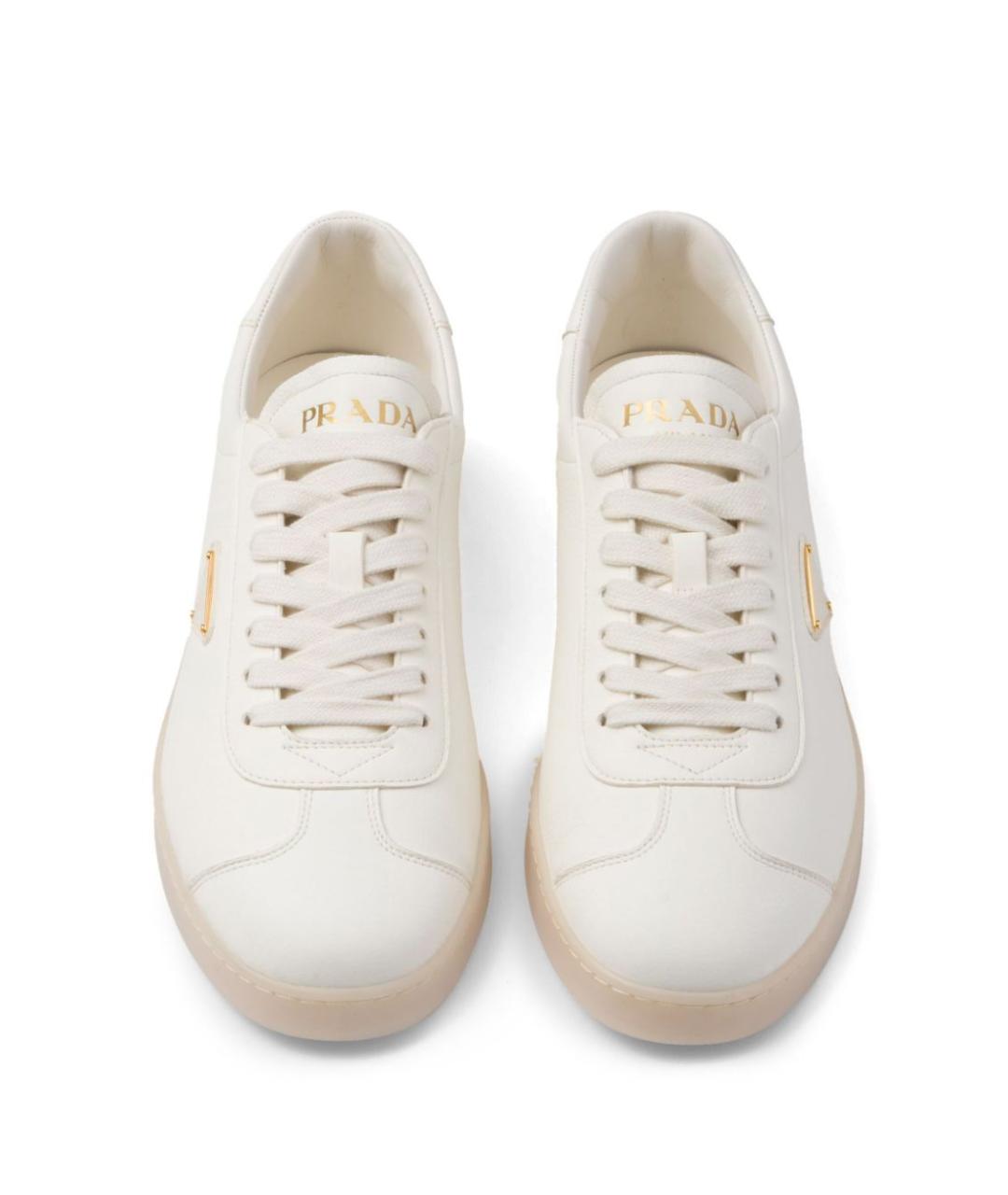 PRADA Бежевые кожаные низкие кроссовки / кеды, фото 6