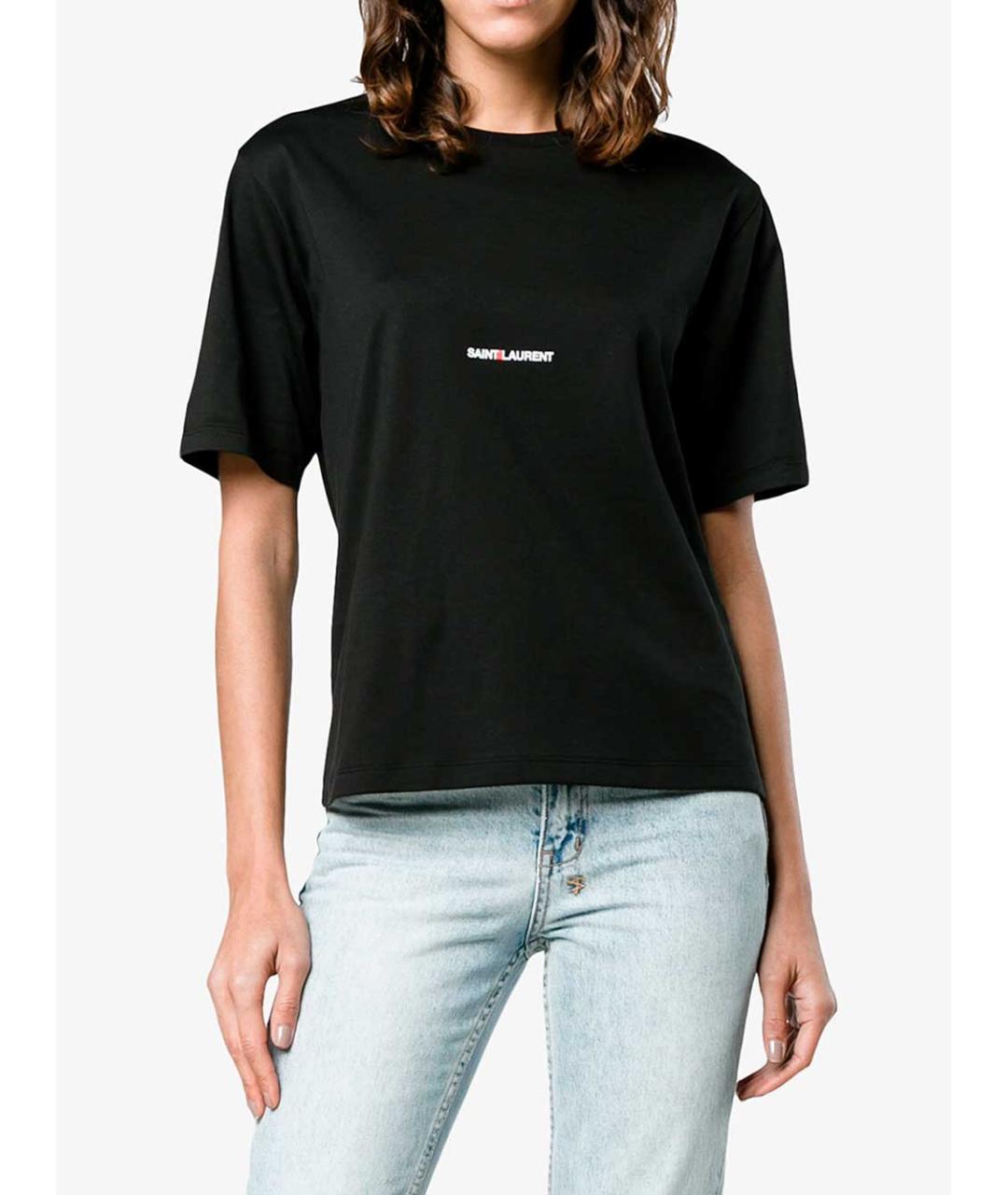 SAINT LAURENT Черная хлопковая футболка, фото 2