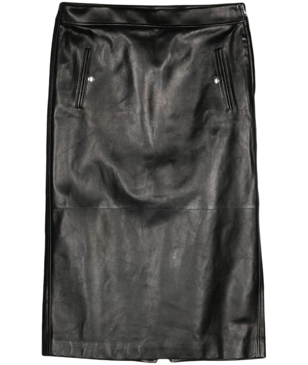 ALEXANDER MCQUEEN Черная кожаная юбка миди, фото 1