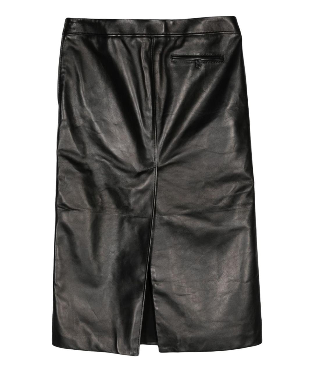 ALEXANDER MCQUEEN Черная кожаная юбка миди, фото 2