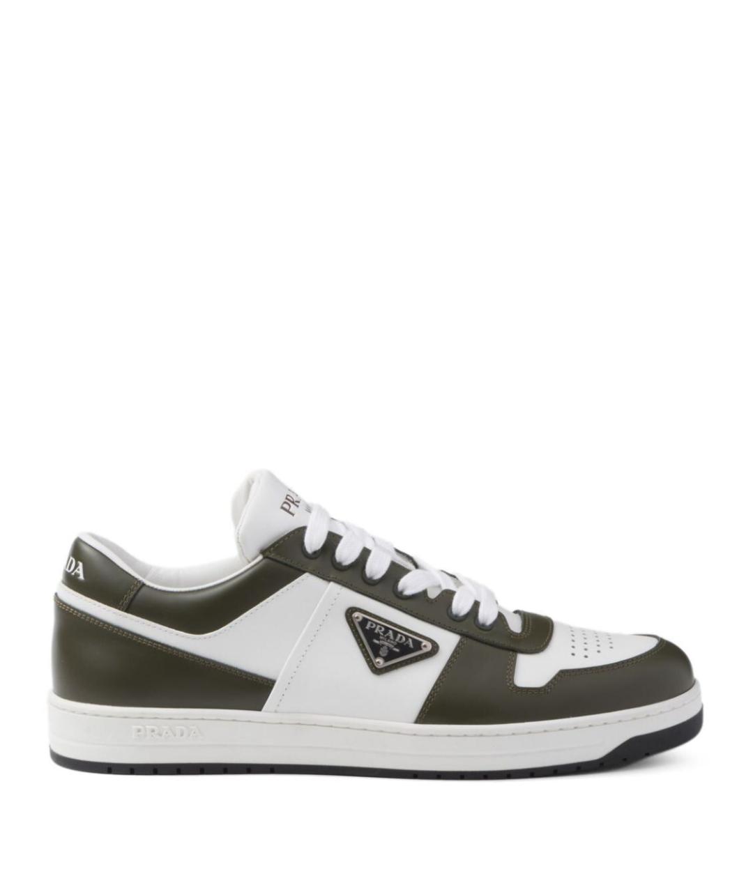 PRADA Хаки кожаные низкие кроссовки / кеды, фото 1