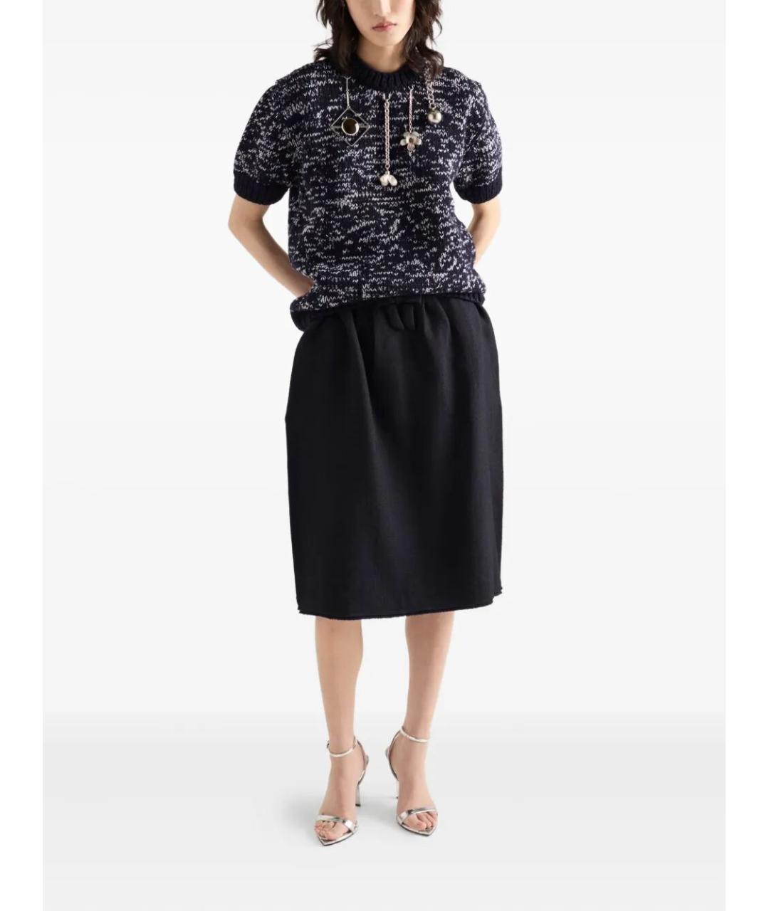 PRADA Темно-синяя шерстяная юбка миди, фото 5