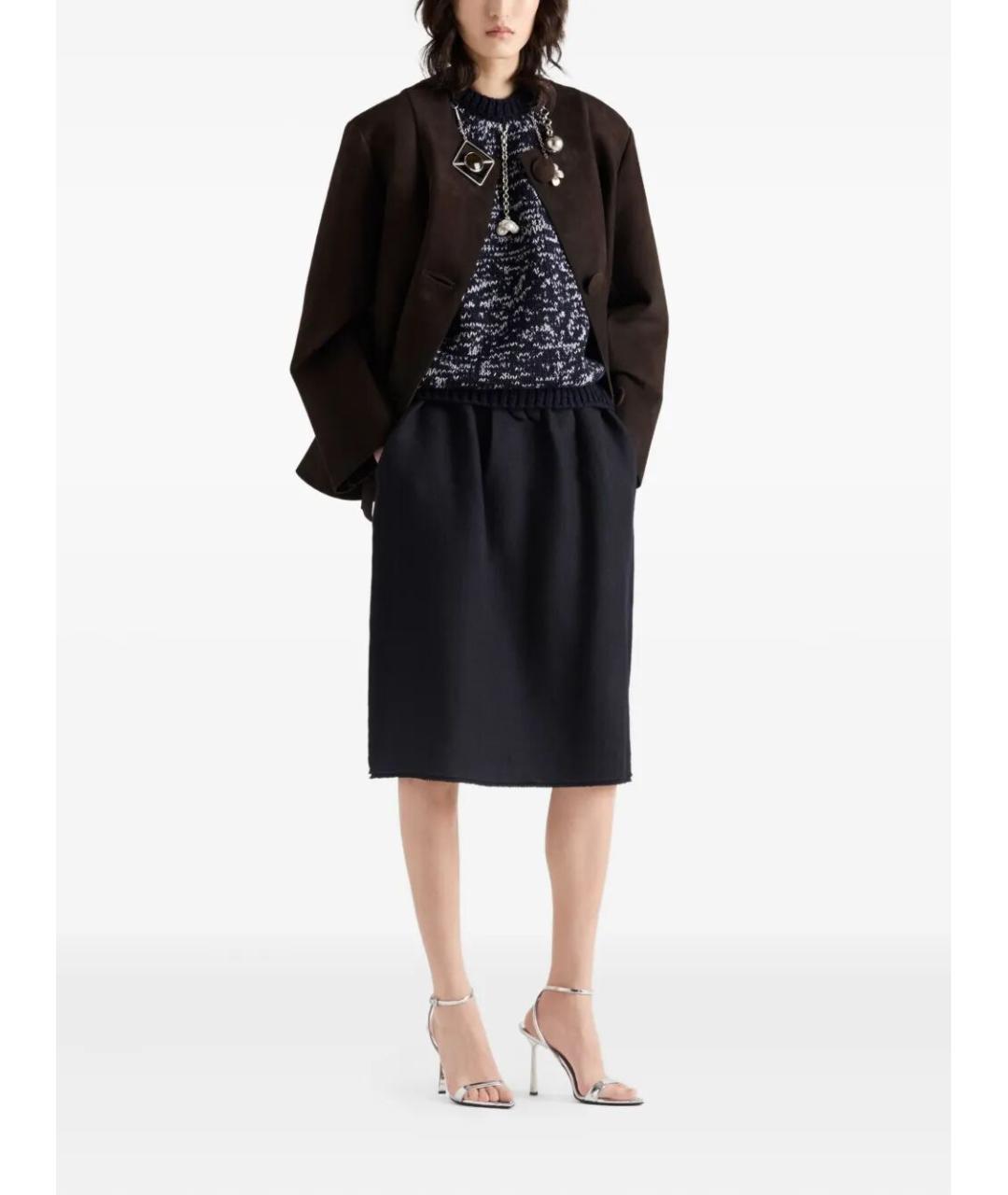 PRADA Темно-синяя шерстяная юбка миди, фото 2
