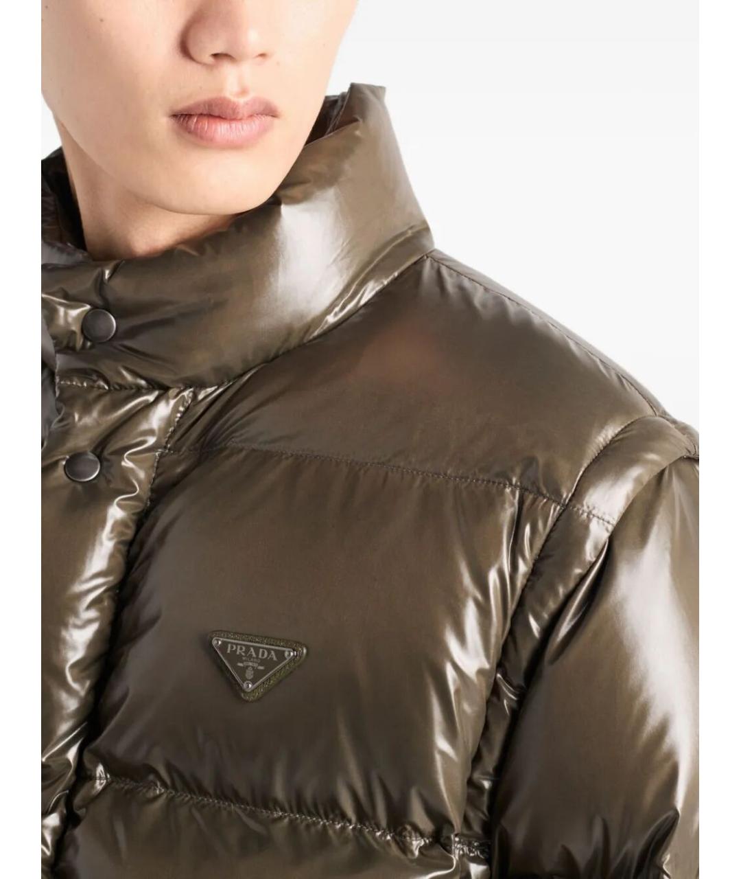 PRADA Хаки полиамидовый пуховик, фото 4