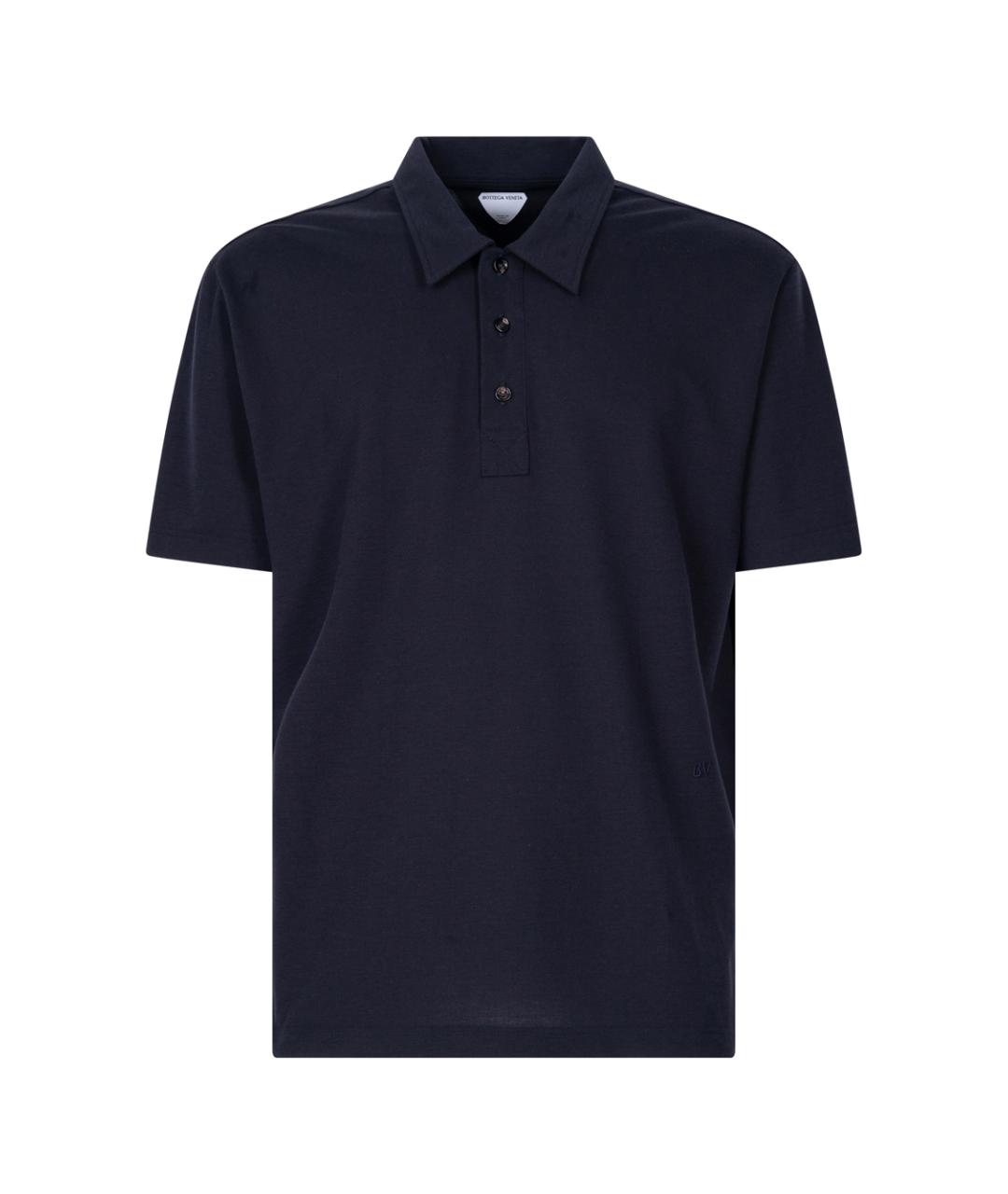 BOTTEGA VENETA Темно-синее хлопковое поло с коротким рукавом, фото 1