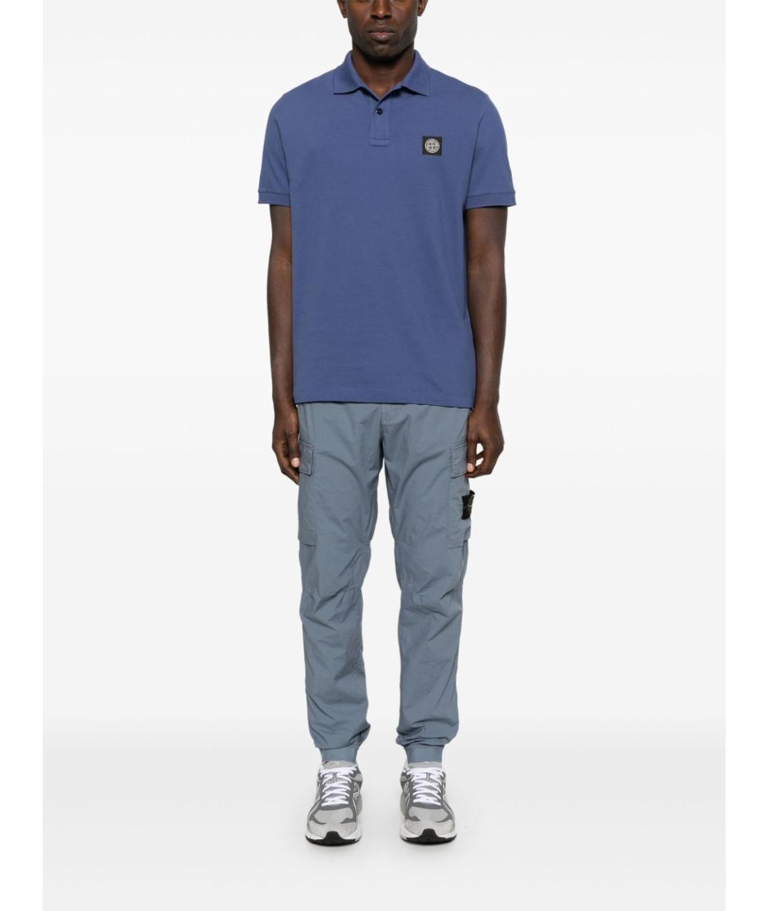 STONE ISLAND Синее хлопко-эластановое поло с коротким рукавом, фото 2