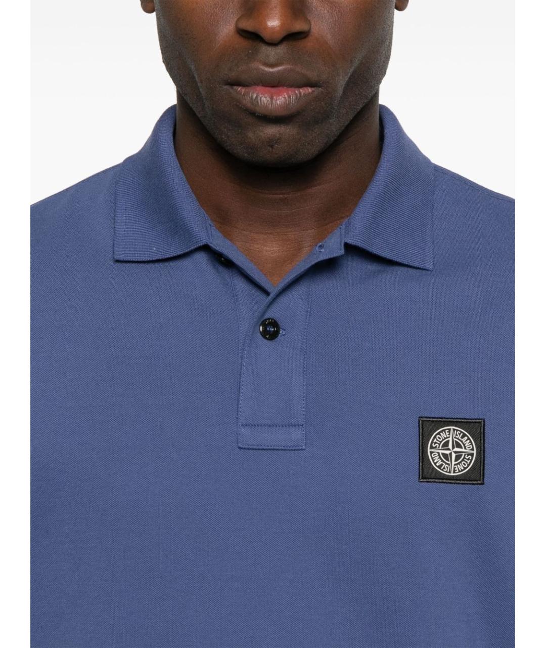 STONE ISLAND Синее хлопко-эластановое поло с коротким рукавом, фото 3