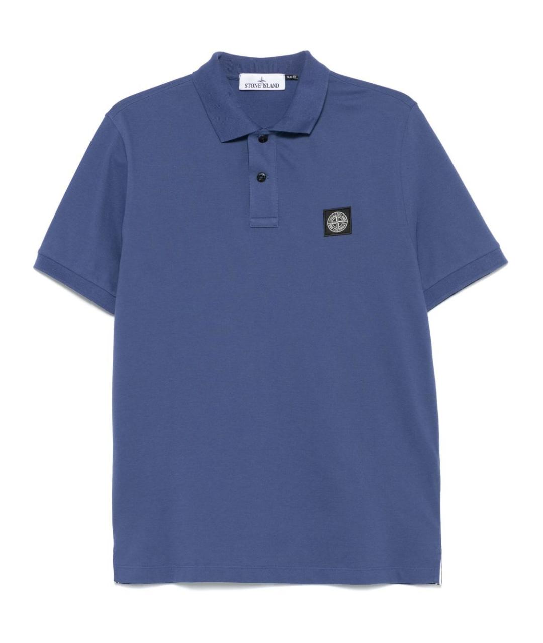 STONE ISLAND Синее хлопко-эластановое поло с коротким рукавом, фото 1