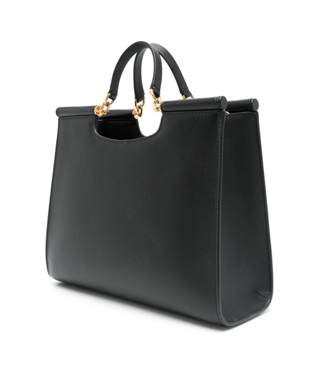 DOLCE&GABBANA Черная кожаная сумка тоут, фото 3