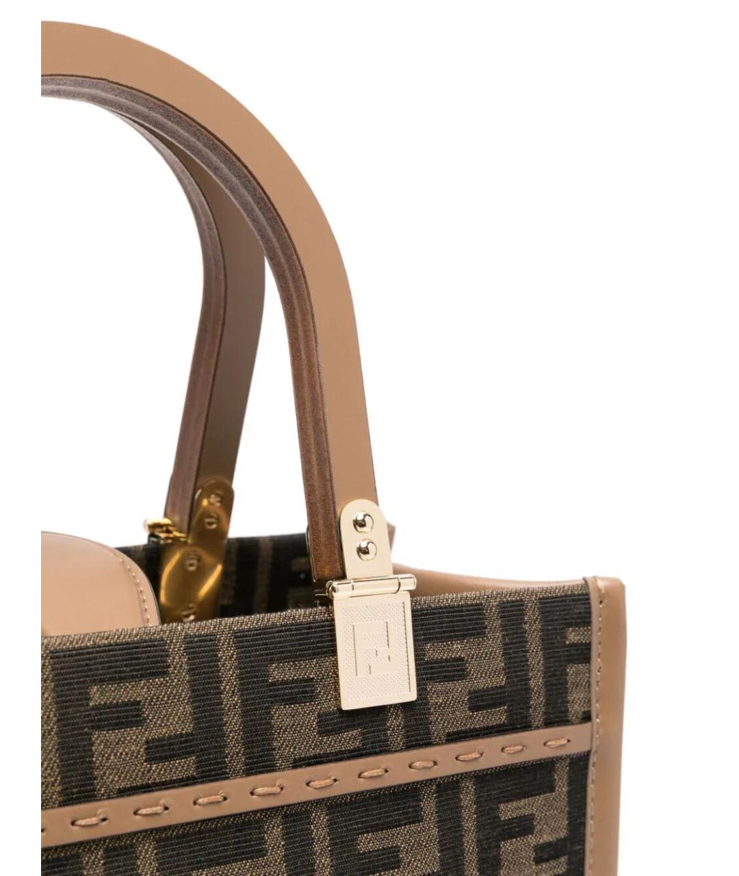 FENDI Коричневая жаккардовая сумка тоут, фото 5