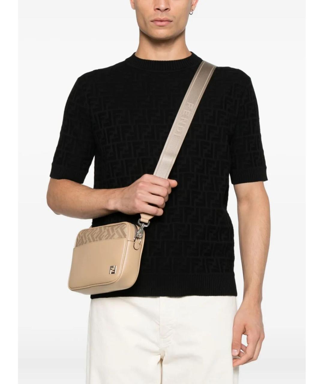 FENDI Бежевая кожаная сумка на плечо, фото 2