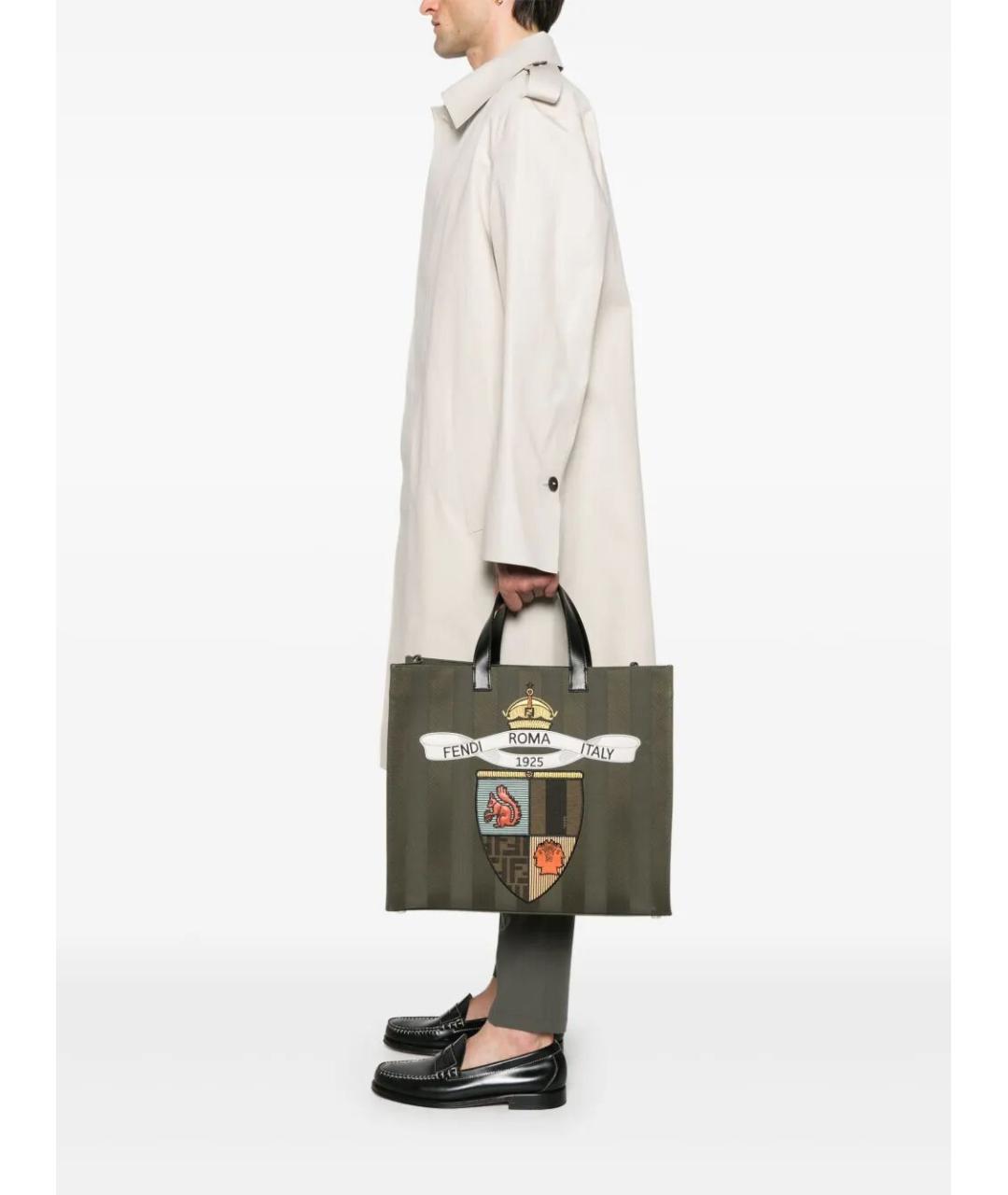 FENDI Хаки тканевая сумка тоут, фото 2