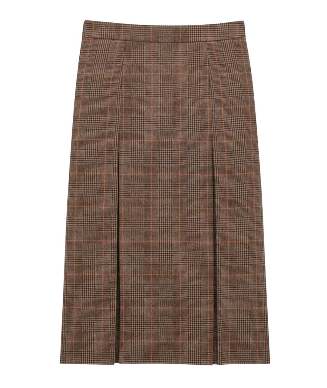 SAINT LAURENT Коричневая шерстяная юбка миди, фото 1
