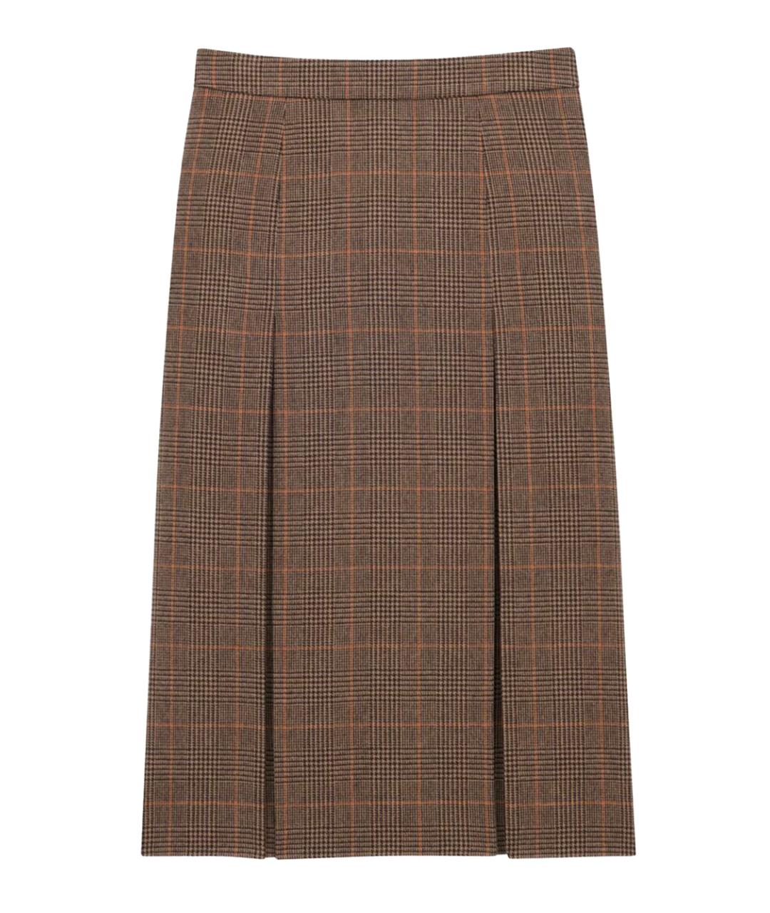 SAINT LAURENT Коричневая шерстяная юбка миди, фото 2