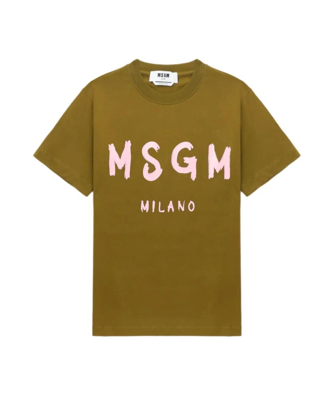 MSGM Хаки хлопковая футболка, фото 1