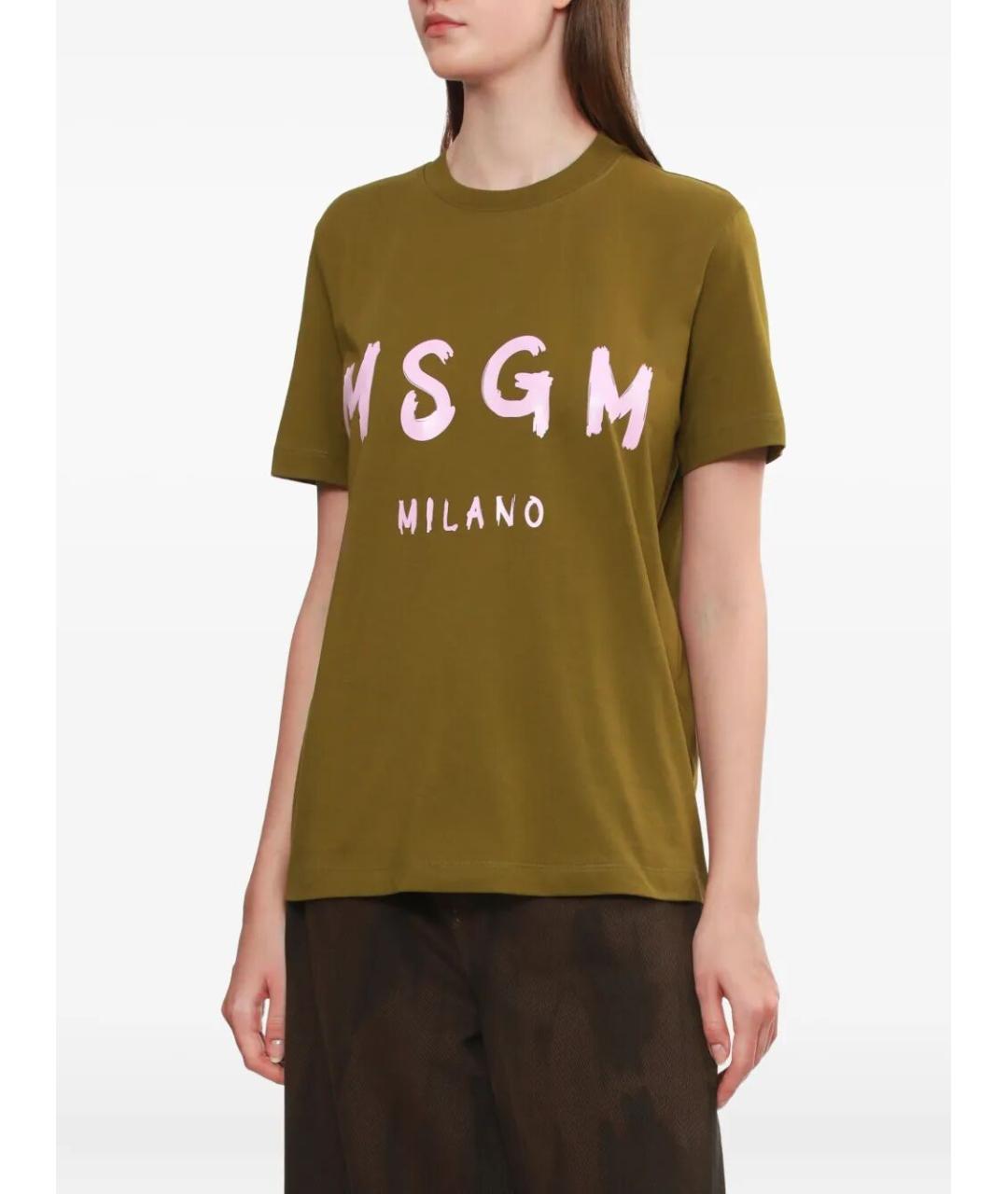MSGM Хаки хлопковая футболка, фото 2