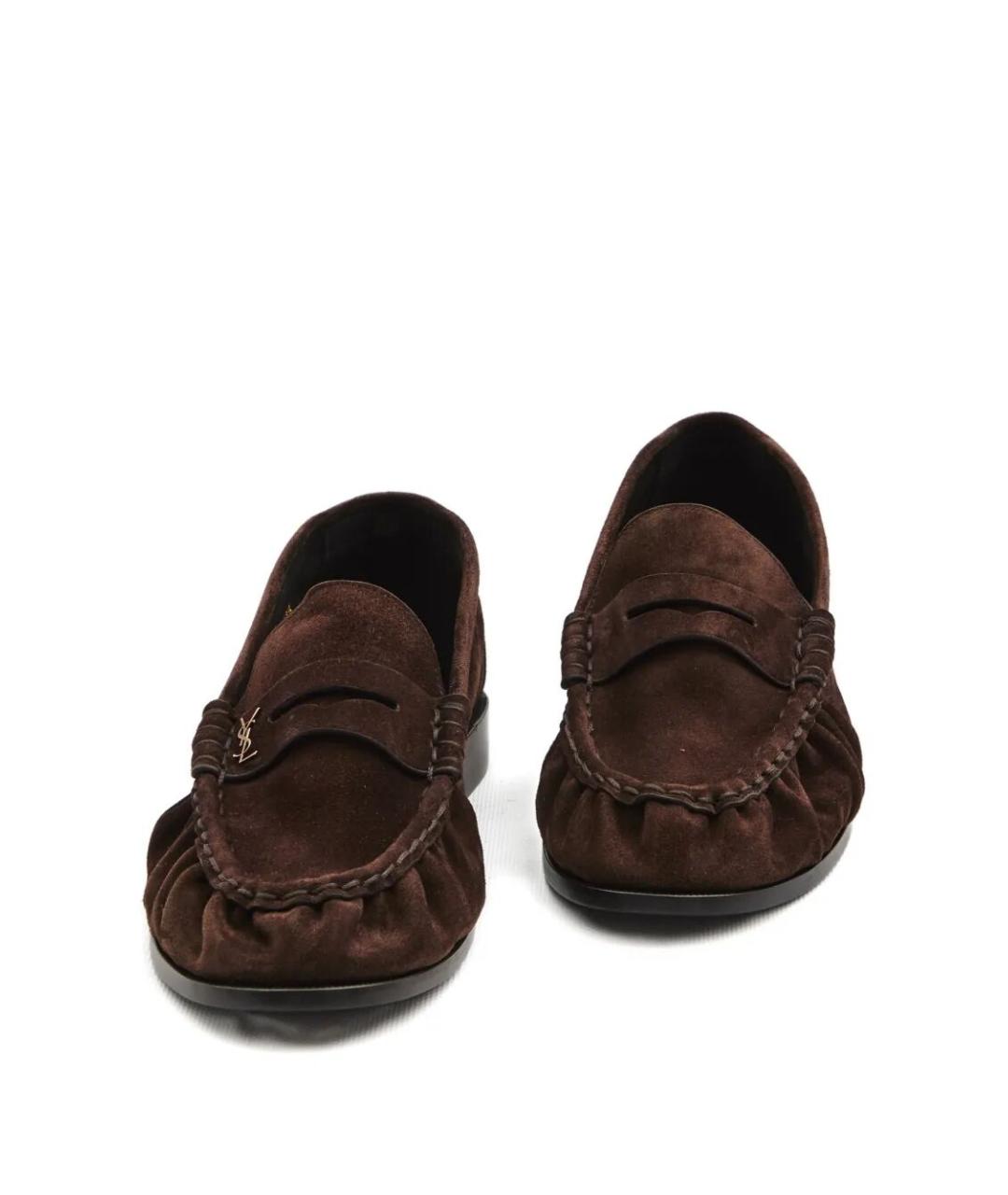SAINT LAURENT Коричневые замшевые лоферы, фото 4