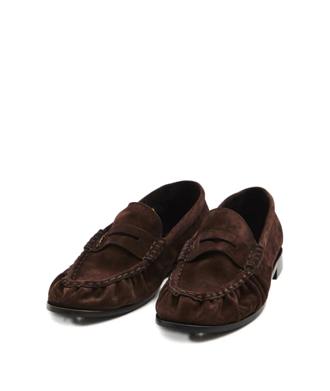 SAINT LAURENT Коричневые замшевые лоферы, фото 2