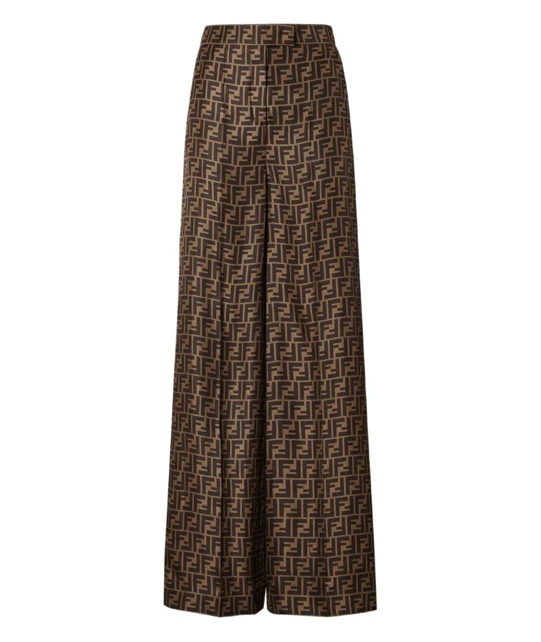 FENDI Коричневые шелковые брюки широкие, фото 1