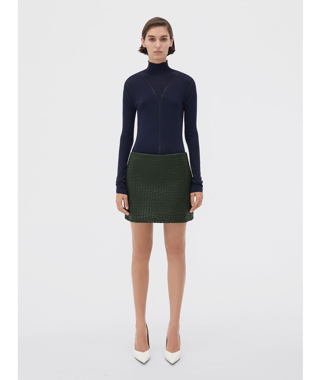 BOTTEGA VENETA Зеленая кожаная юбка мини, фото 2
