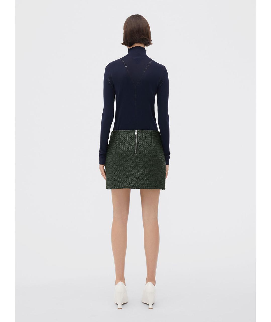 BOTTEGA VENETA Зеленая кожаная юбка мини, фото 4