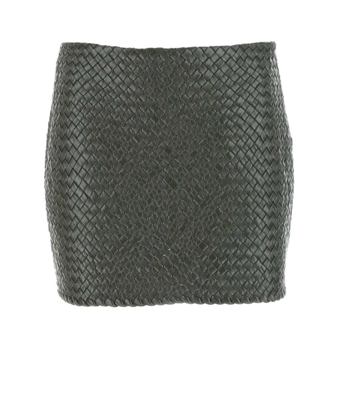 BOTTEGA VENETA Зеленая кожаная юбка мини, фото 1