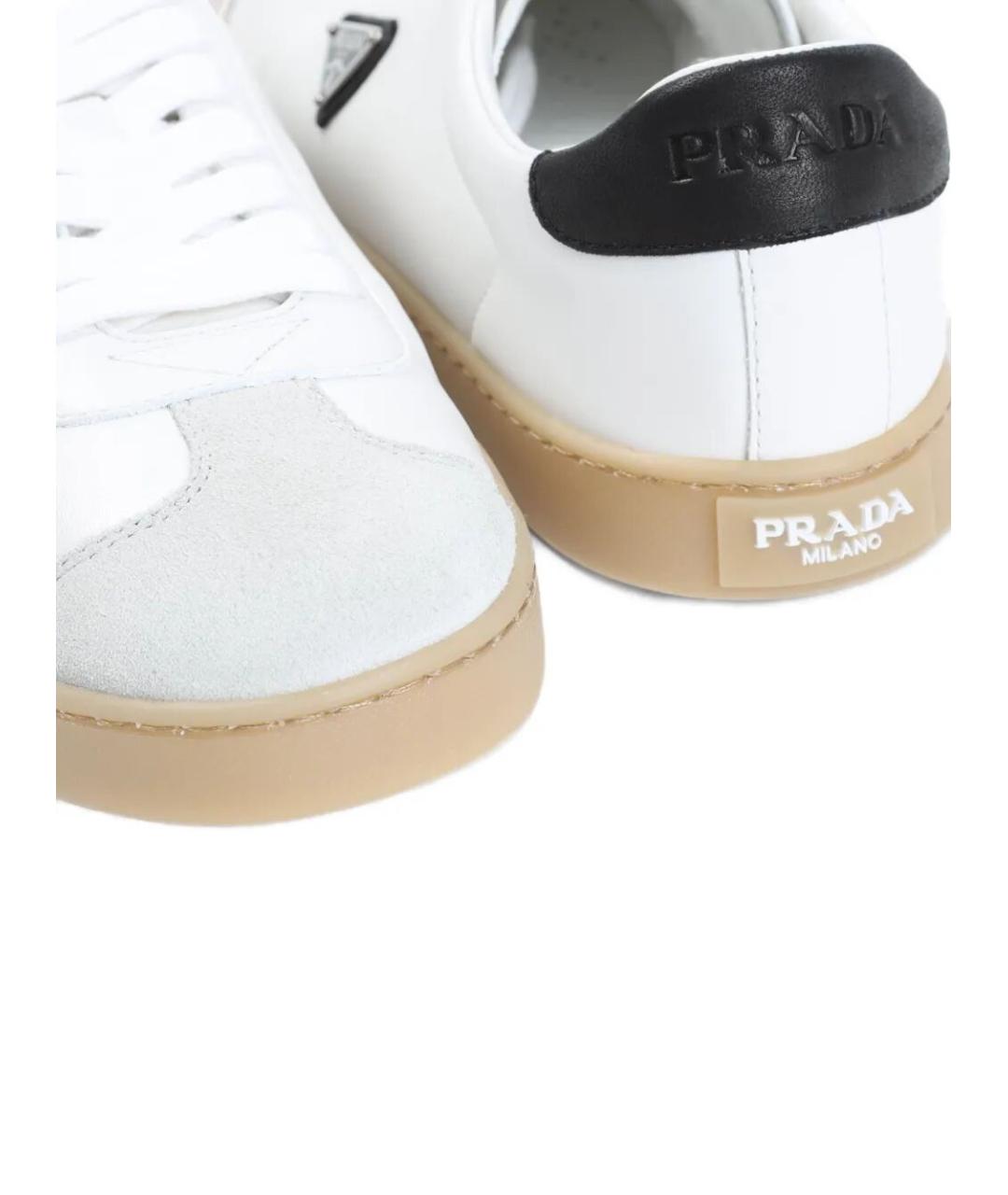 PRADA Белые кожаные низкие кроссовки / кеды, фото 4