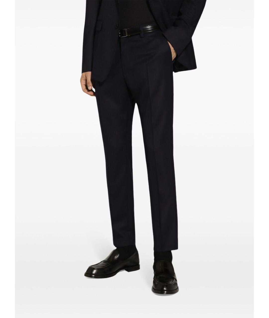 DOLCE&GABBANA Темно-синие шерстяные классические брюки, фото 2