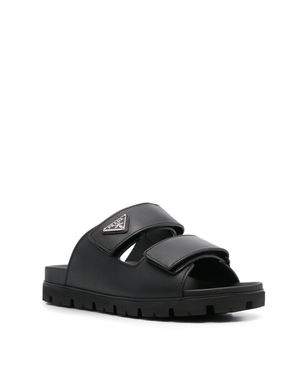 PRADA Черные кожаные шлепанцы, фото 2