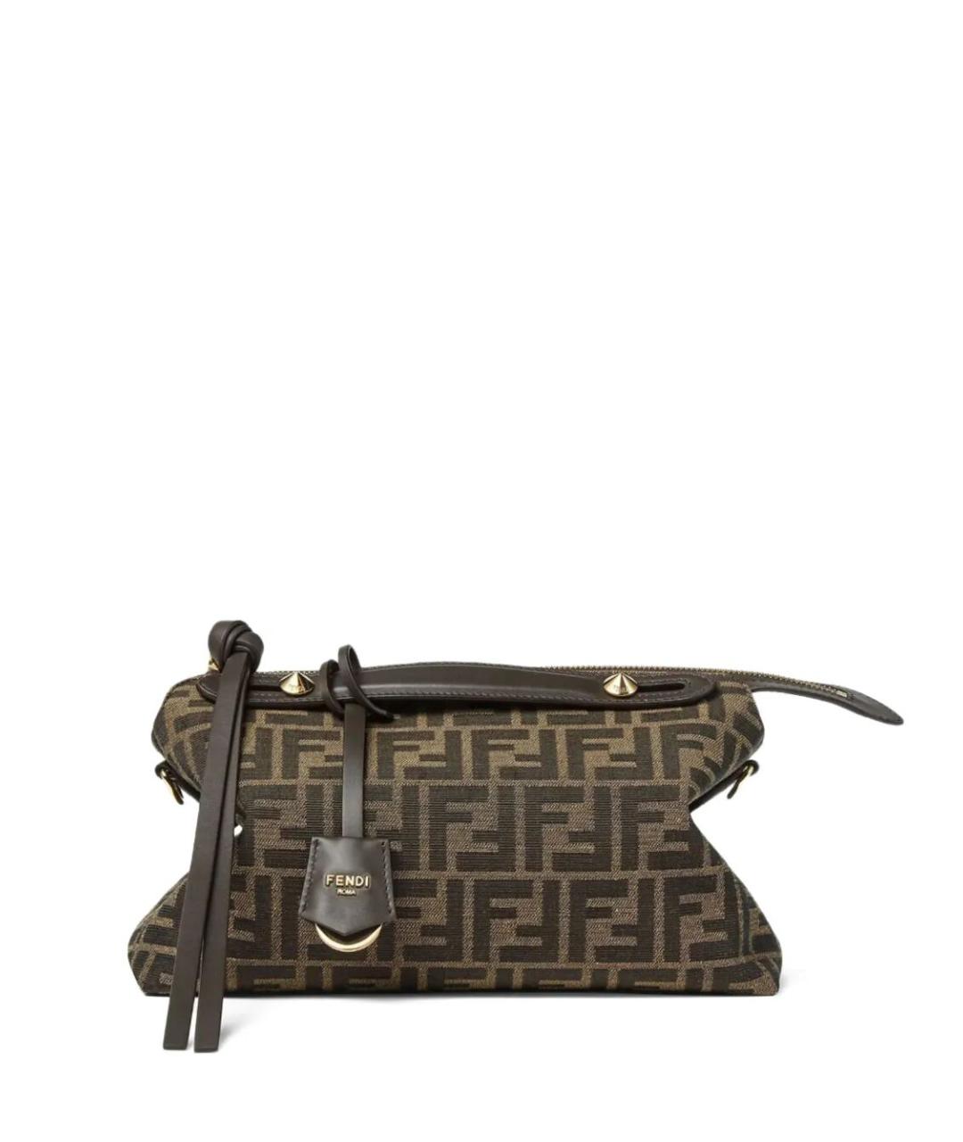 FENDI Коричневая жаккардовая сумка тоут, фото 1