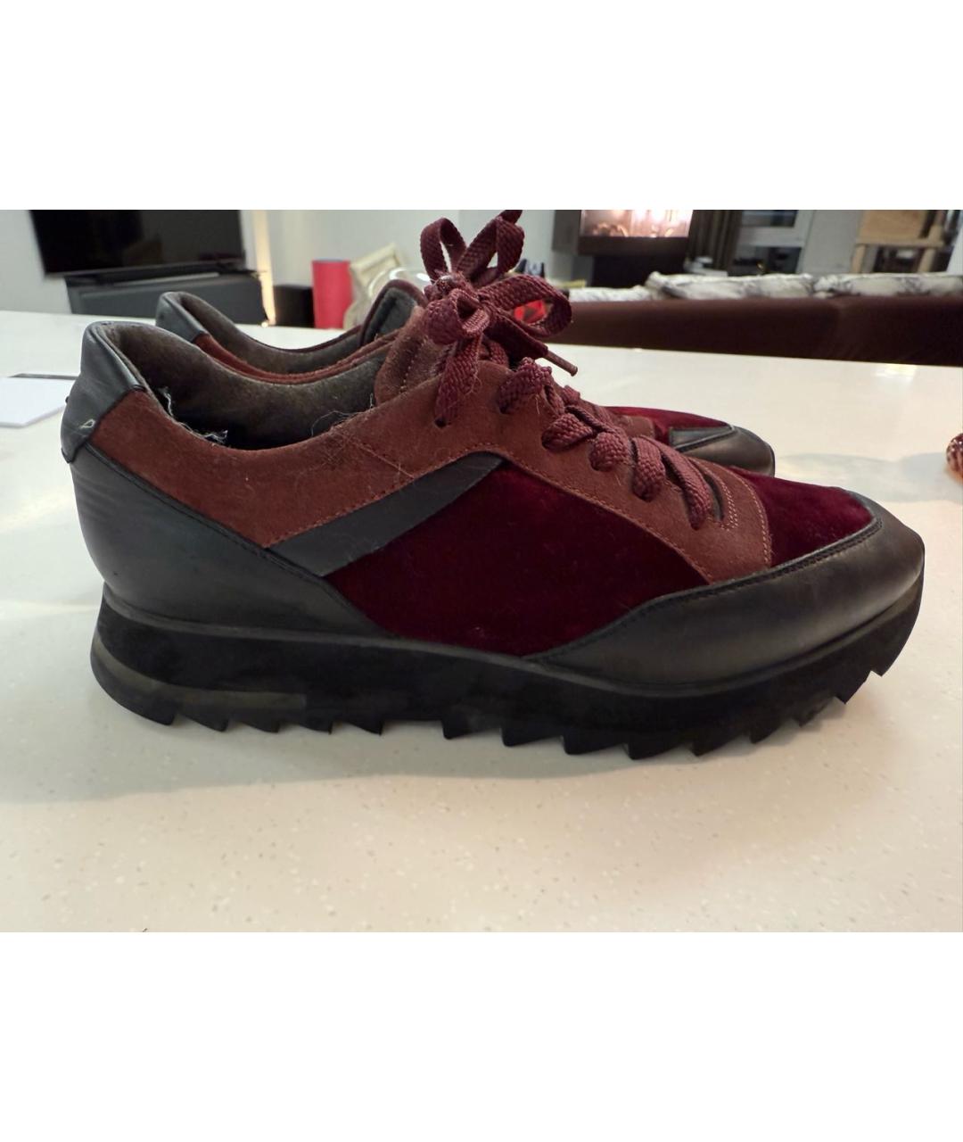 SANTONI Бордовые бархатные кроссовки, фото 6