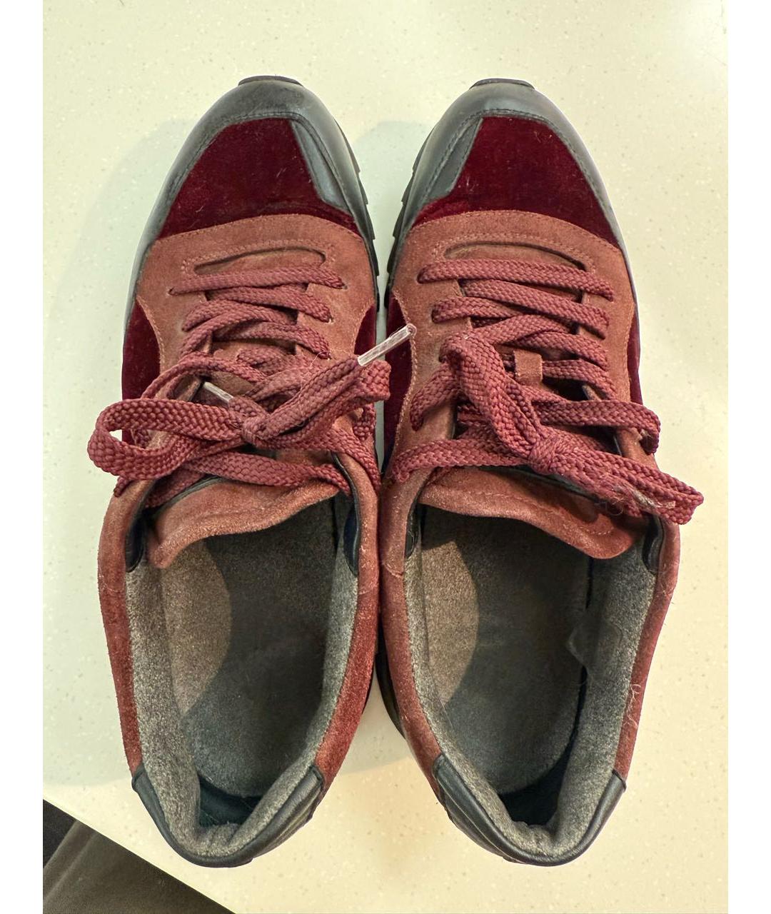 SANTONI Бордовые бархатные кроссовки, фото 2