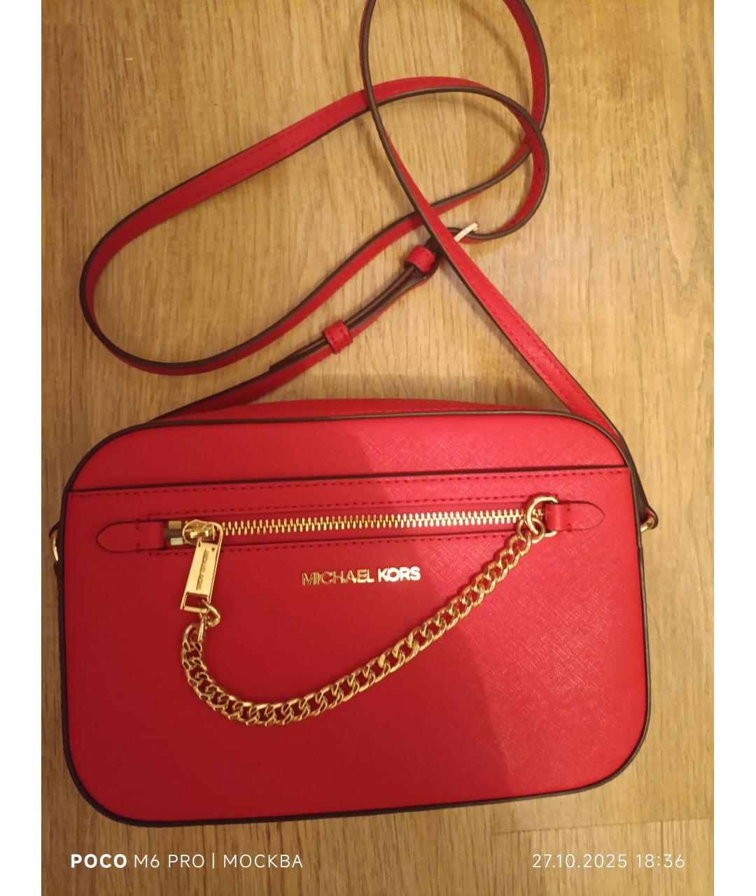 MICHAEL KORS Красная кожаная сумка через плечо, фото 3