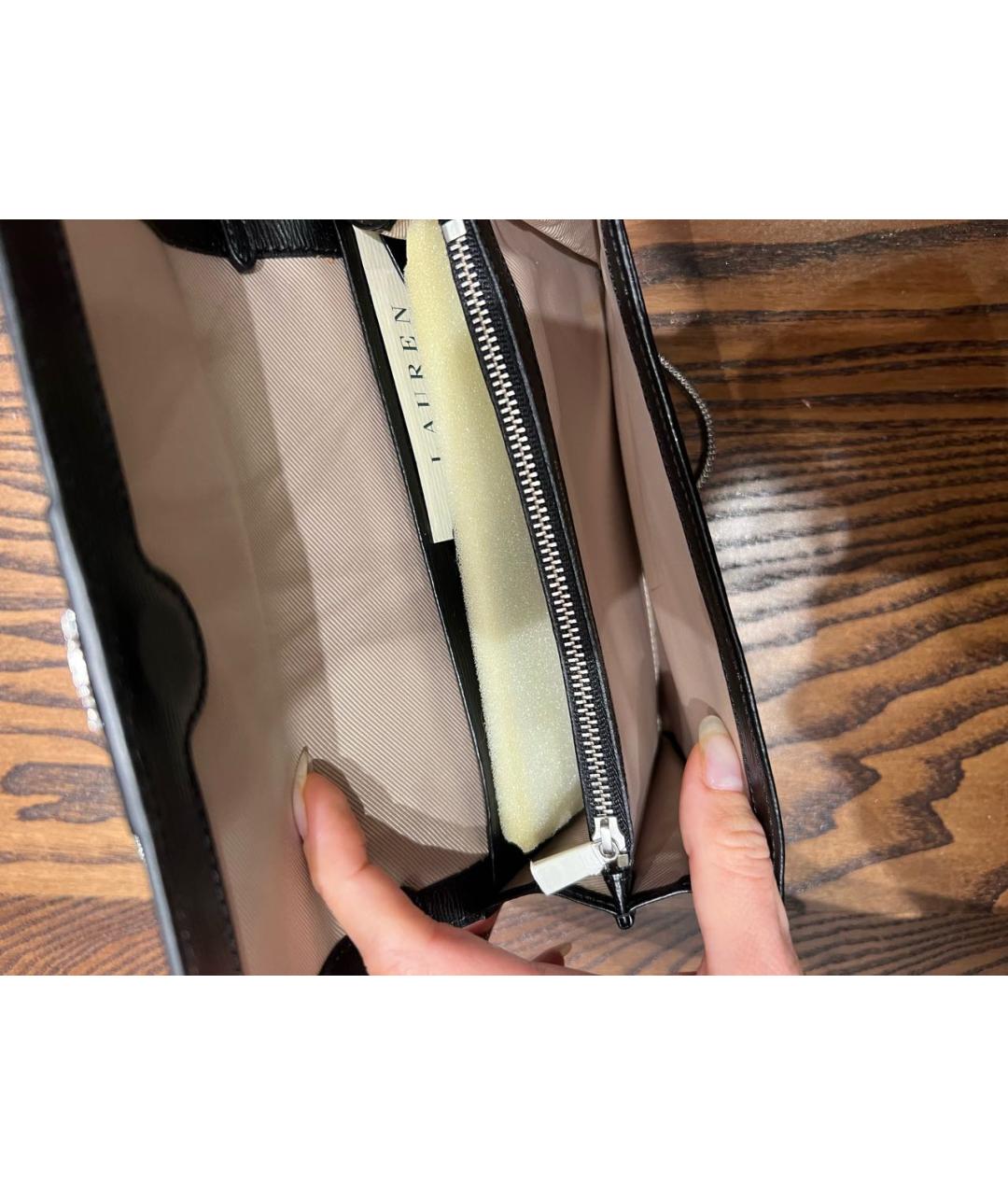 RALPH LAUREN Черная кожаная сумка через плечо, фото 3