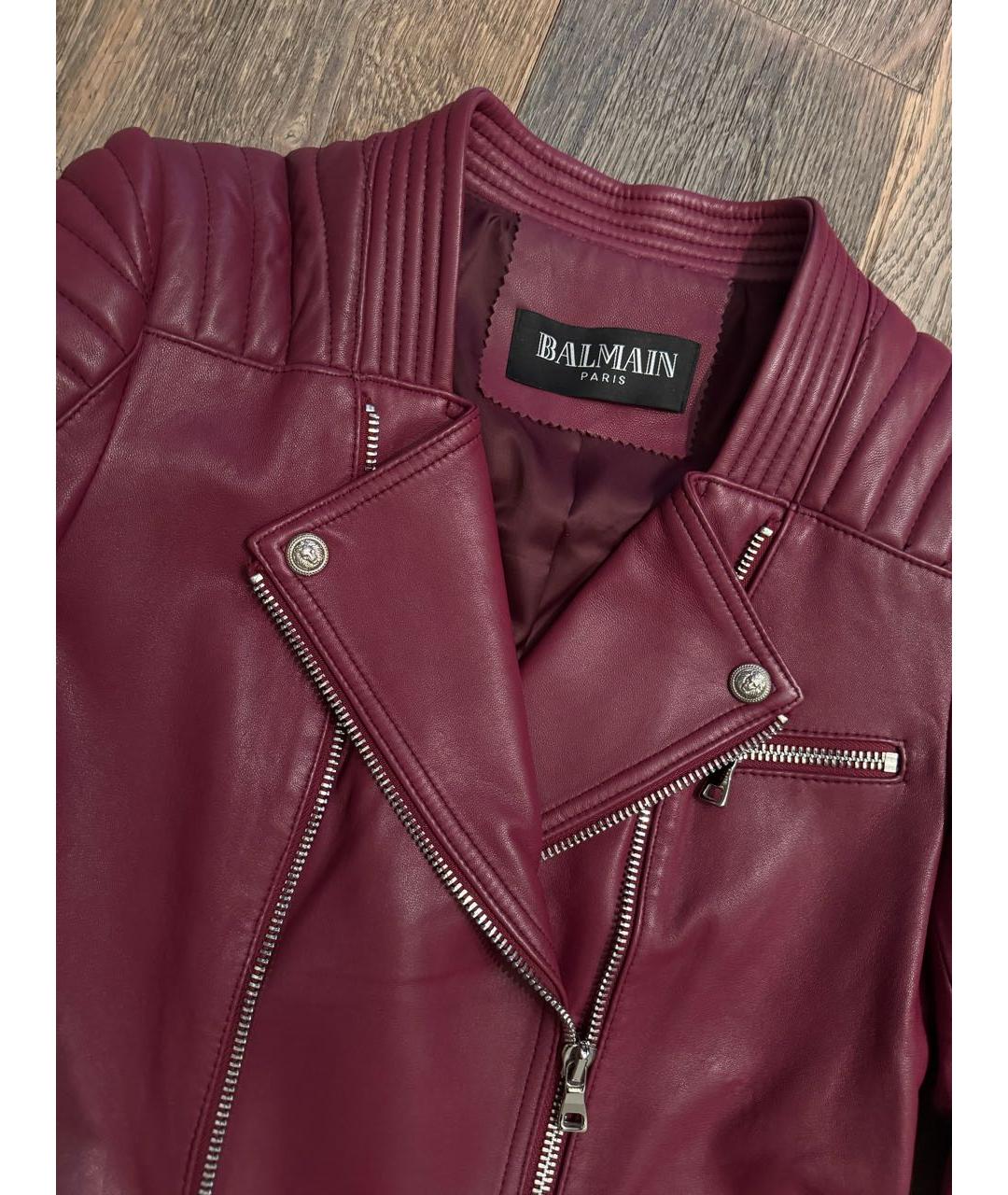 BALMAIN Бордовая кожаная дубленка, фото 3