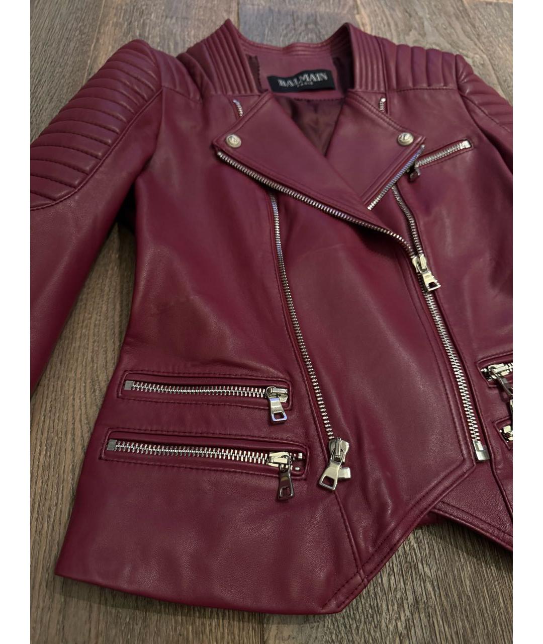 BALMAIN Бордовая кожаная дубленка, фото 4