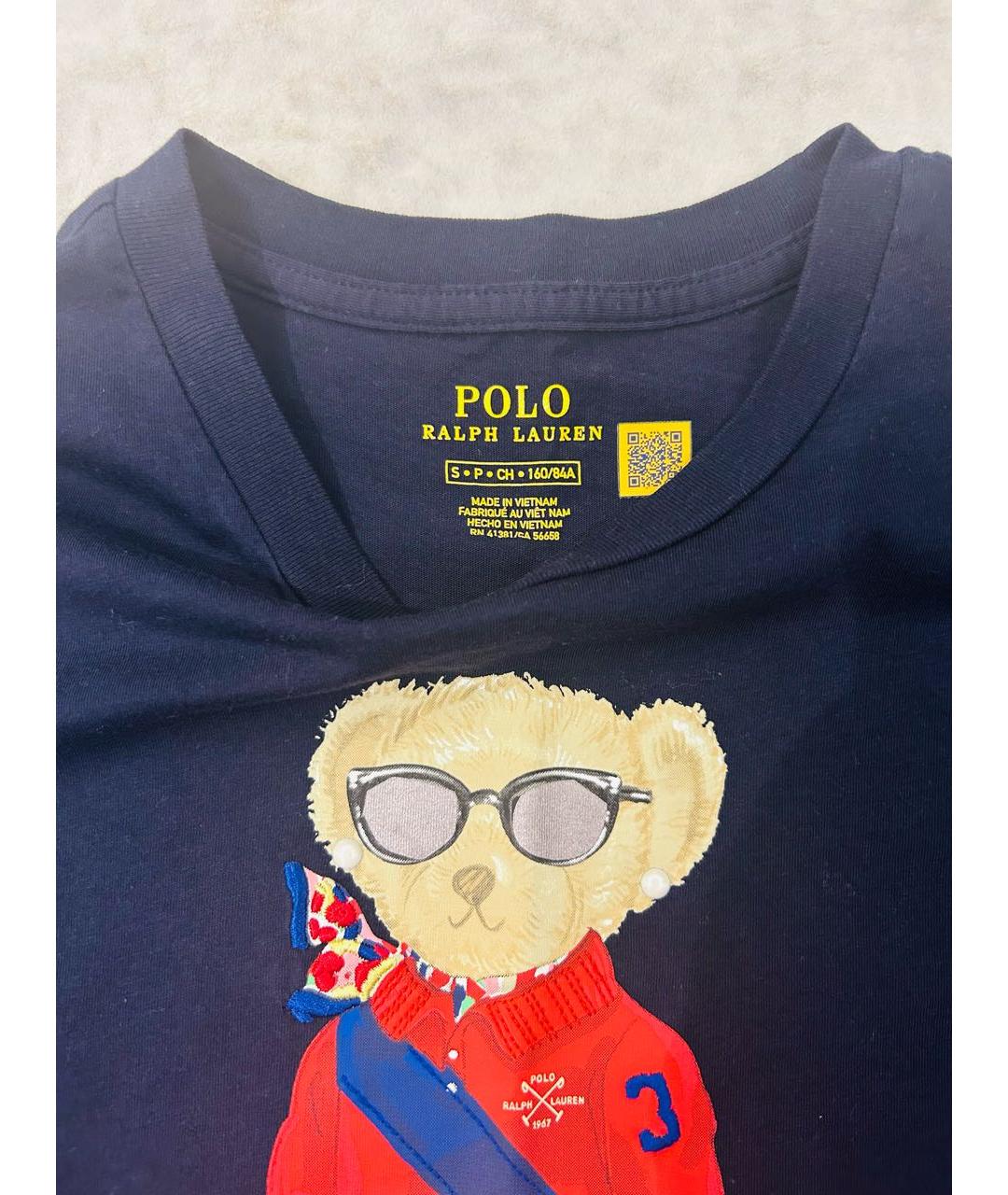 POLO RALPH LAUREN Темно-синяя хлопковая футболка, фото 3