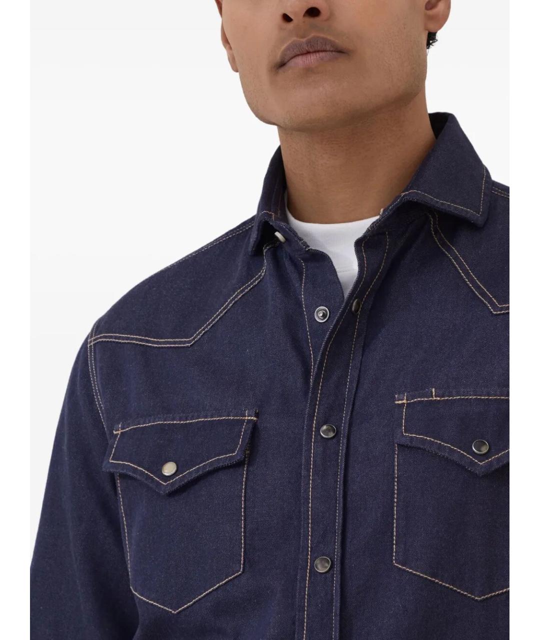 BRUNELLO CUCINELLI Синяя хлопковая кэжуал рубашка, фото 5