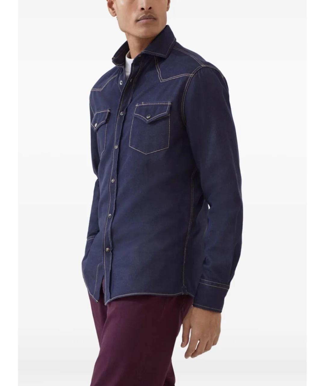 BRUNELLO CUCINELLI Синяя хлопковая кэжуал рубашка, фото 4
