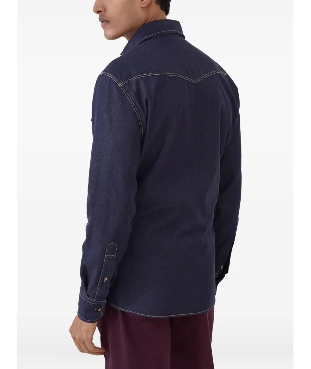 BRUNELLO CUCINELLI Синяя хлопковая кэжуал рубашка, фото 3