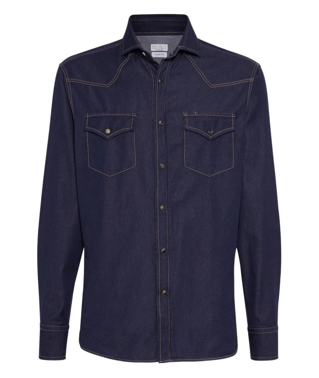 BRUNELLO CUCINELLI Синяя хлопковая кэжуал рубашка, фото 1