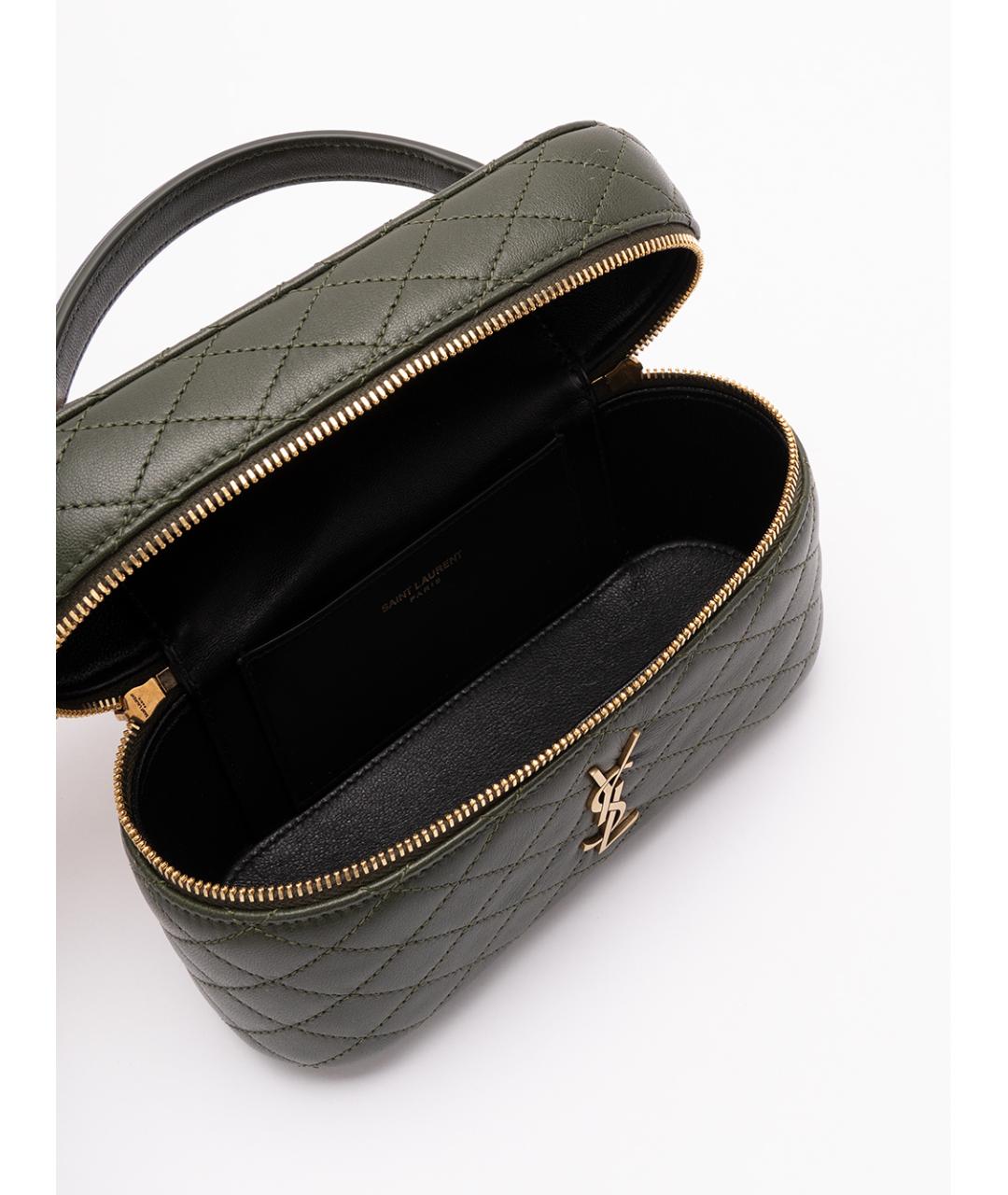 SAINT LAURENT Зеленая кожаная сумка с короткими ручками, фото 4