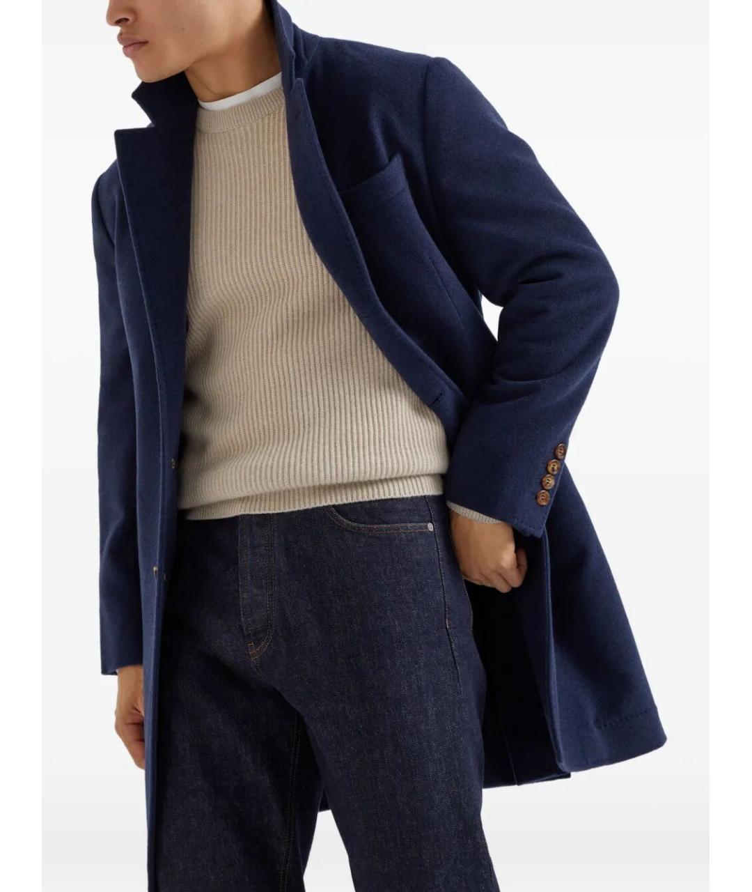 BRUNELLO CUCINELLI Синее кашемировое пальто, фото 5