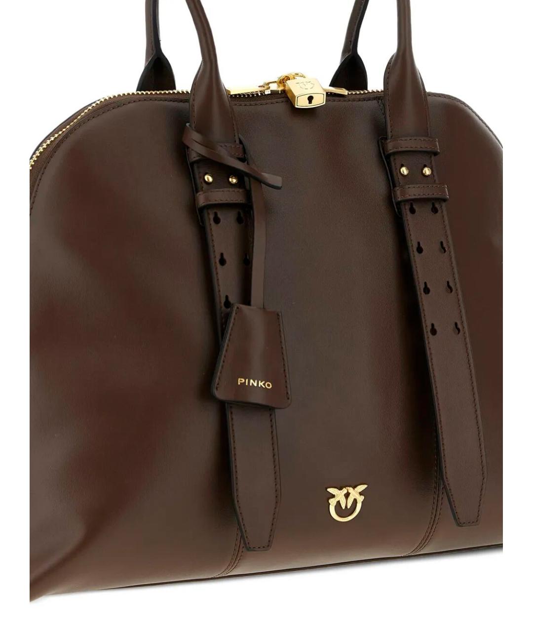PINKO Коричневая кожаная сумка с короткими ручками, фото 4