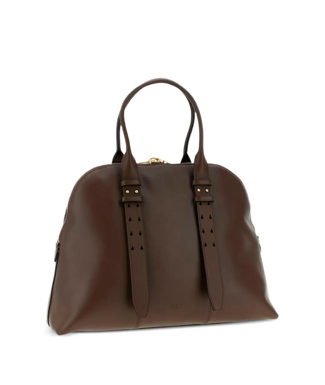 PINKO Коричневая кожаная сумка с короткими ручками, фото 2