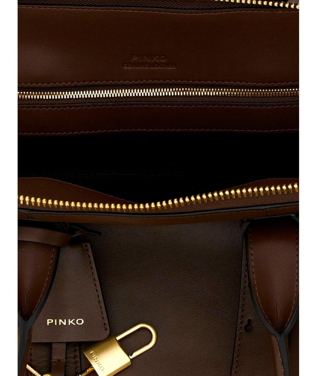PINKO Коричневая кожаная сумка с короткими ручками, фото 3